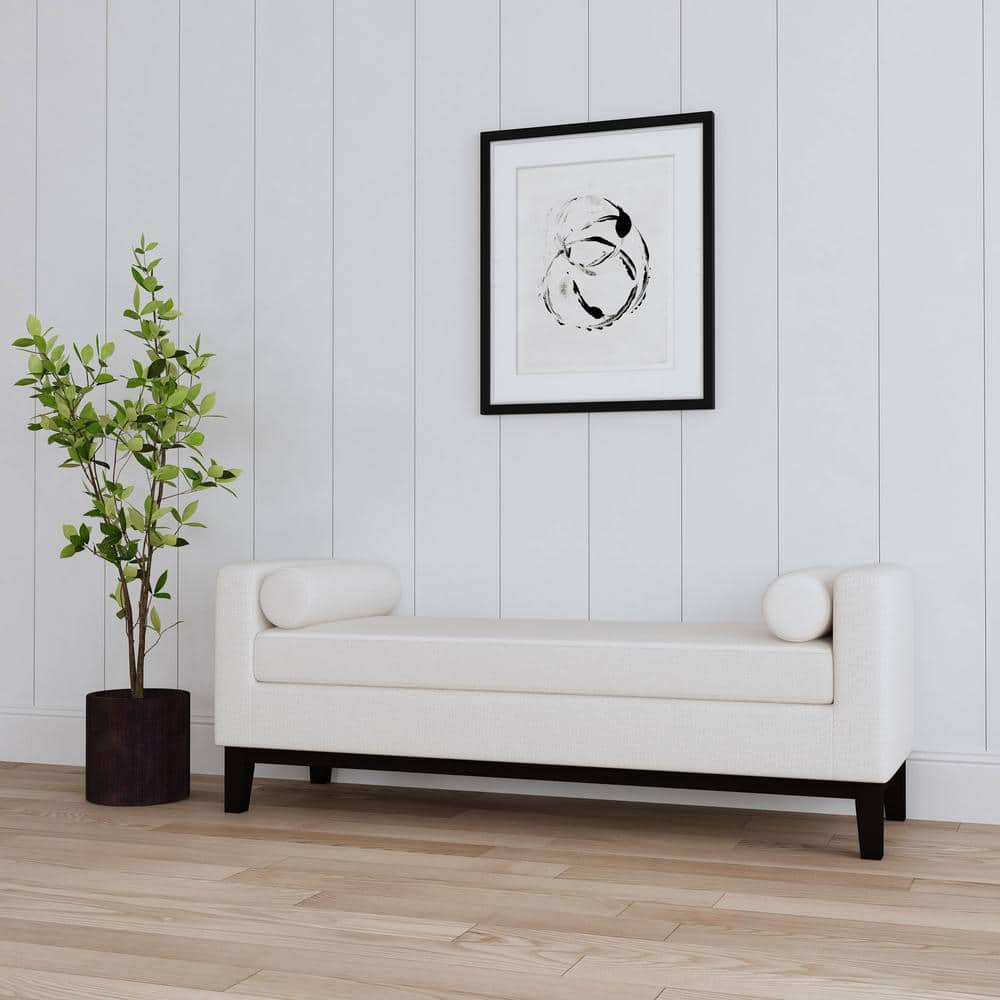 Vanilla Upholstered Bench with Black Tapered Legs