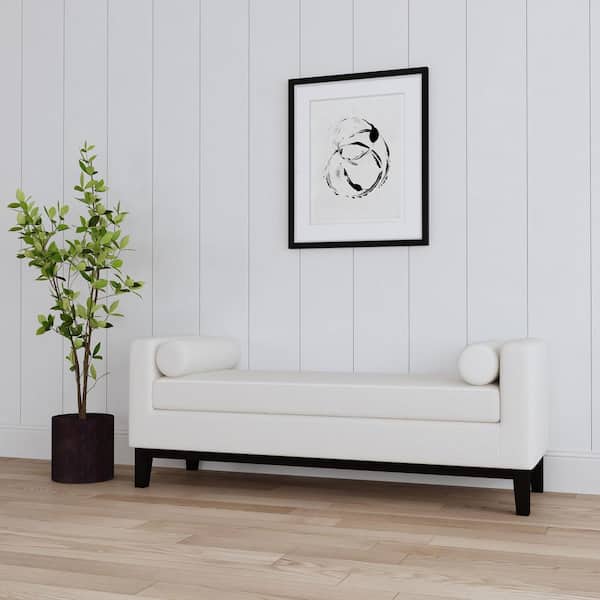 Coaster Rosie Vanilla 64.25 in. Modern Upholstered Bedroom Bench with Armrests