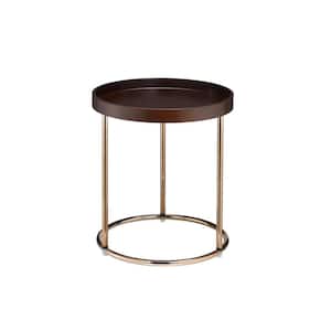 18.5 in. x 21.75 in. Espresso Round Wood Edie Mid-Century Lipped Edge Side Table with Copper Legs