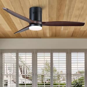 52 in. Integrated Indoor Low Profile Wooden Ceiling Fan with Dimmable LED Light, DC Reversible Motor and Remote Control