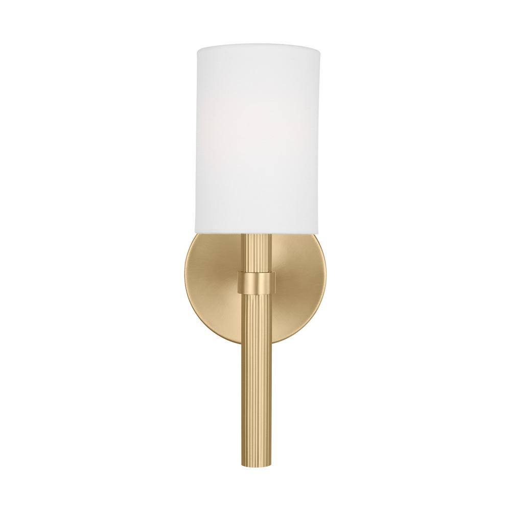 Satin Brass Wall Sconce with White Linen Shade