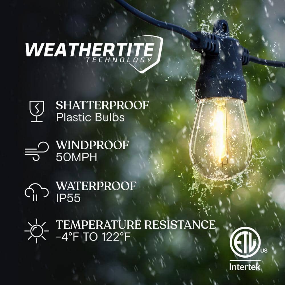 27-Foot Warm White Solar LED Outdoor String Lights with Black Wire
