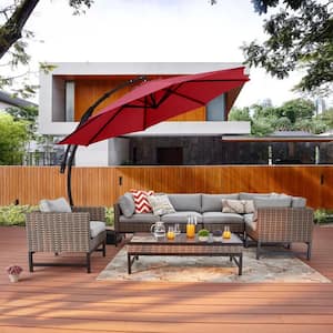12 ft. Cantilever Patio Umbrella Fade Resistant and UV Protected with Base in Brick Red