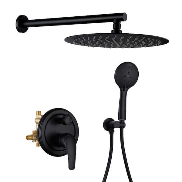 Rainfull 5-Spray with Valve 1.8 GPM 12 in. Handheld Shower Faucet Adjustable Heads Dual Shower Heads in Black