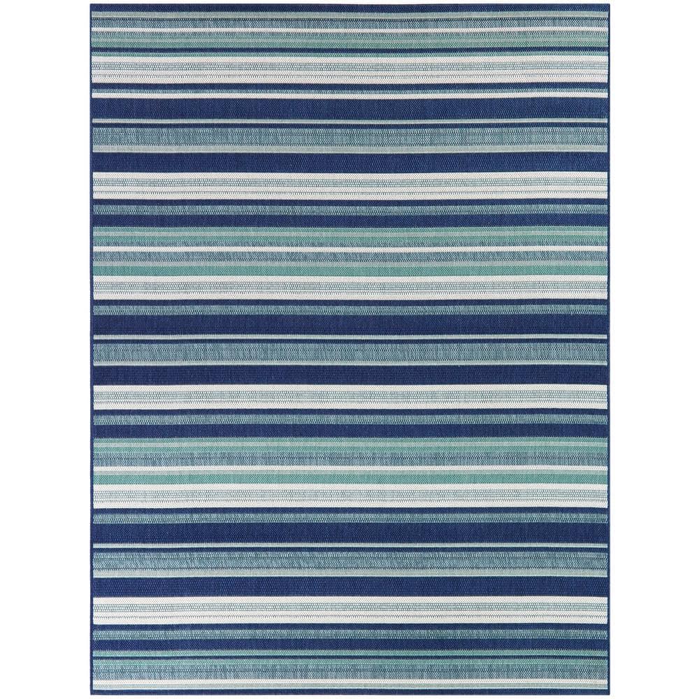 Blue/White 8 ft. x 10 ft. Striped Indoor/Outdoor Area Rug