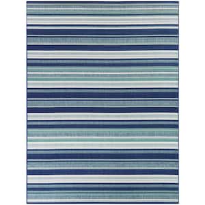 Blue/White 9 ft. x 12 ft. Striped Indoor/Outdoor Area Rug