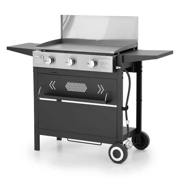 PHI VILLA THD-E02GR020 3-Burner Portable Propane Gas Griddle in Black with Cart and Lid - 1