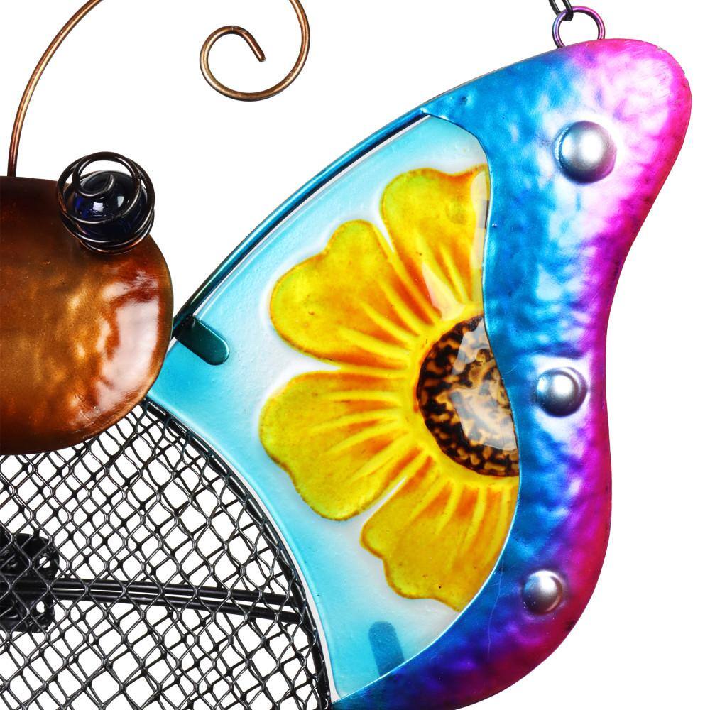 Colorful Hand-Painted Metal Butterfly Hanging Bird Feeder