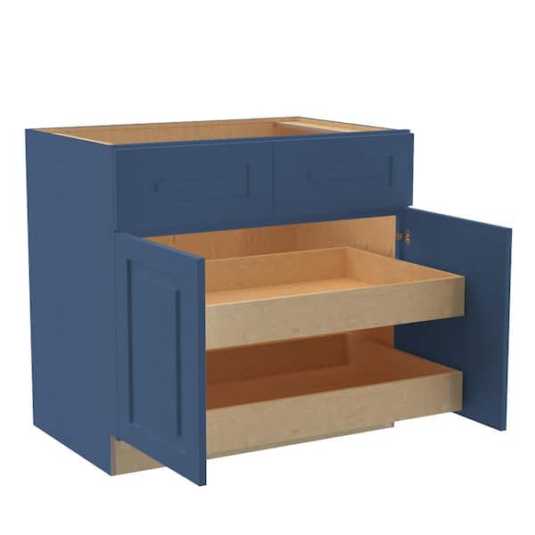 Home Decorators Collection Grayson 36 in. W x 24 in. D x 34.5 in. H Assembled Plywood Base Kitchen Cabinet in Mythic Blue with 2ROT Soft Close