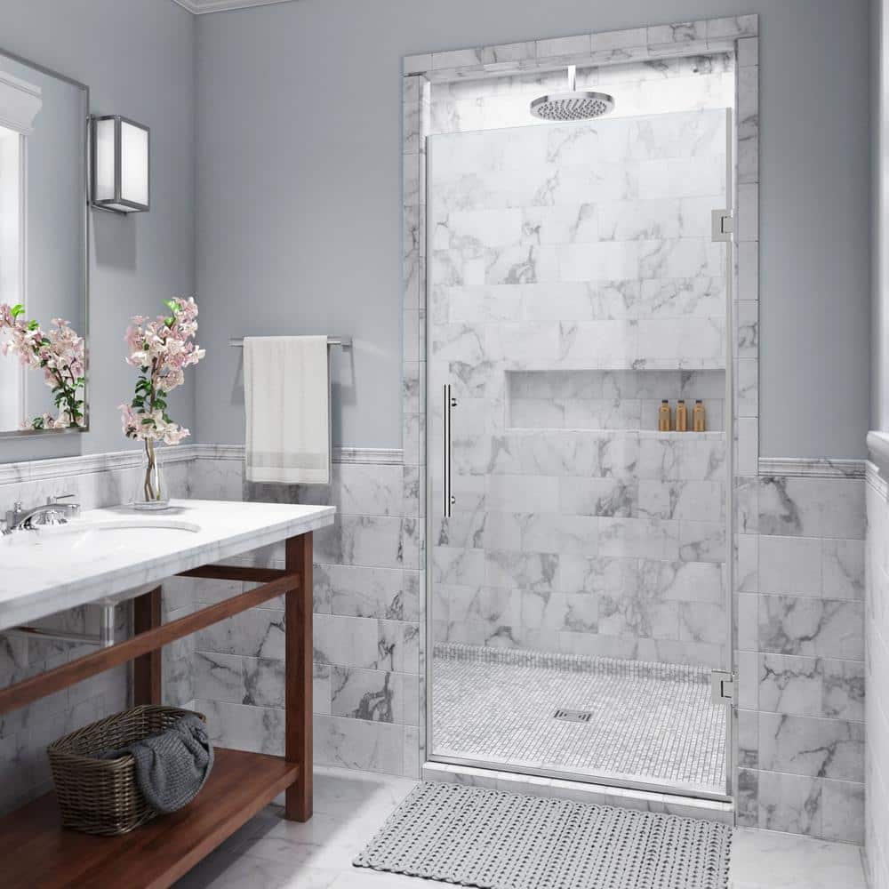 Kinkade 25.75 - 26.25 in. W x 72 in. H Frameless Hinged Shower Door with StarCast Clear Glass in Polished Chrome price history on PriceWatchPro