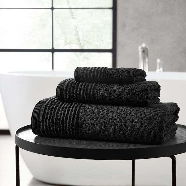 Sculpted Pleat 6-Piece Black Cotton Terry Towel Set