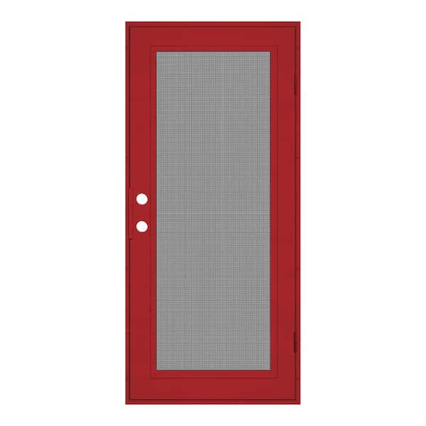 Unique Home Designs 36 in. x 80 in. Full View Red Hammertone Left-Hand Surface Mount Security Door with Meshtec Screen