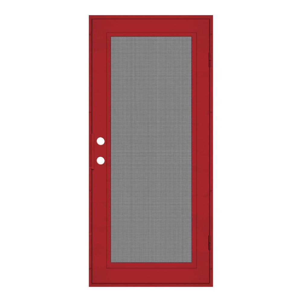 Full View 30 in. x 80 in. Left-Hand/Outswing Red Aluminum Security Door with Meshtec Screen -  Unique Home Designs, 3S0000CL1RD00A