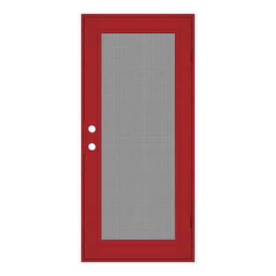 Full View 30 in. x 80 in. Left-Hand/Outswing Red Aluminum Security Door with Meshtec Screen