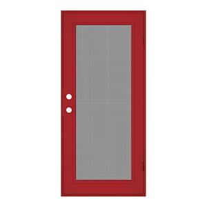 Full View 32 in. x 80 in. Left-Hand/Outswing Red Aluminum Security Door with Meshtec Screen