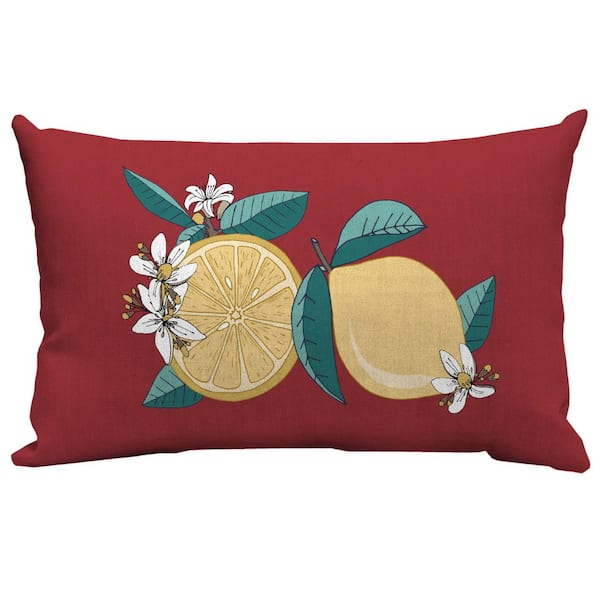 Hampton Bay Lemons Lumbar Outdoor Rectangle Lumbar Pillow