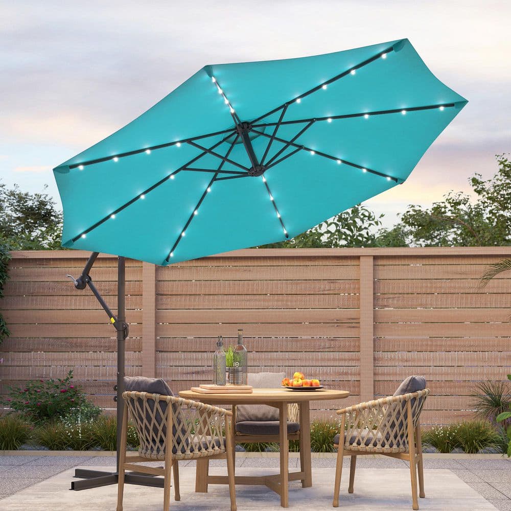 10 foot patio umbrella Tangkula ft Solar Cantilever with Base, Red this umbrella will indulge you in plenty of shade all day long and keep your nights bright with its 32 solar Pure Garden Patio Umbrella Deck