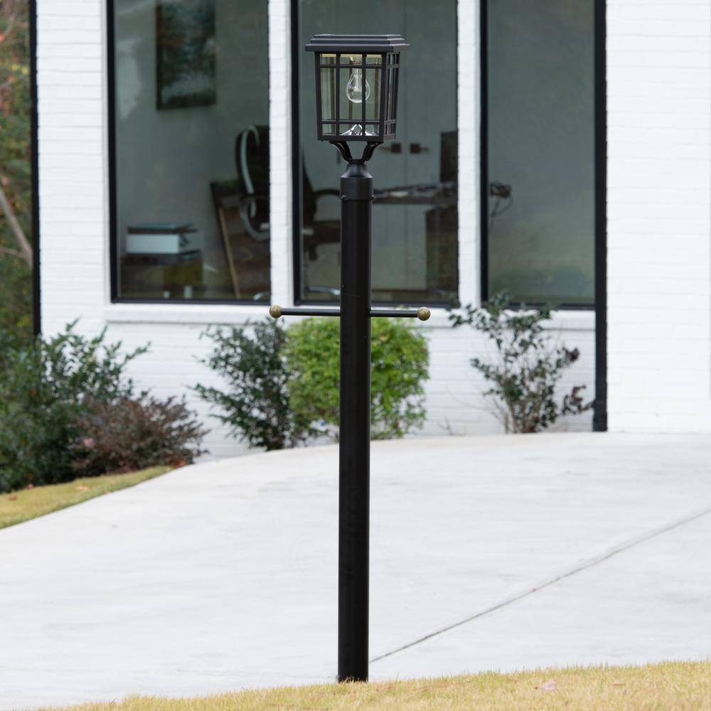 Grand Prairie Black Solar LED Lamp Post with Glass Panels