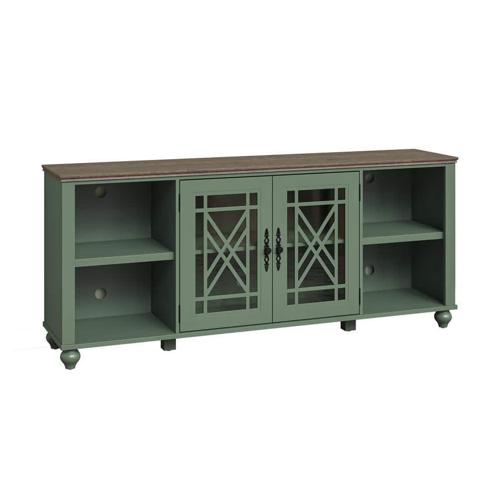 Festivo Green 70" Oak Vintage TV Stand with Cabinets