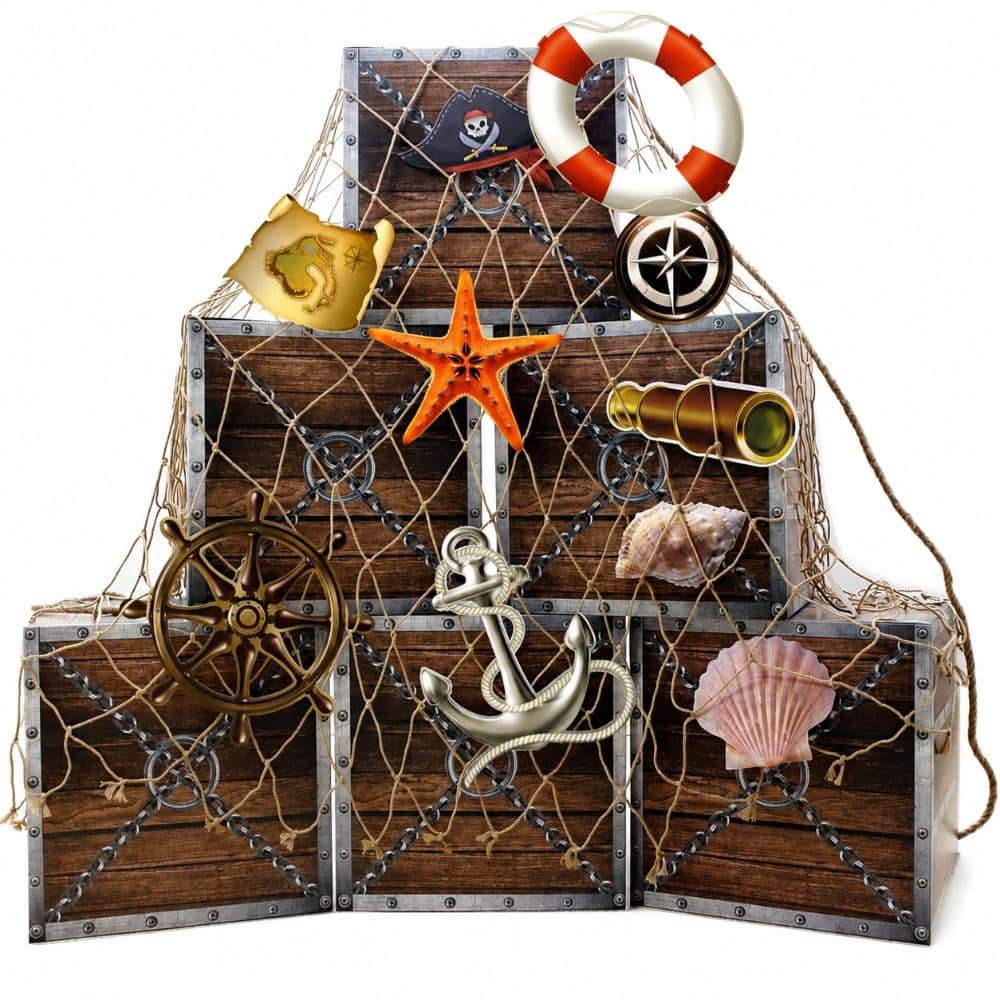 18-Piece Pirate Party Decorations Set with Faux Wooden Crates, Cards, Net and Hemp Rope for Halloween Parties price history on PriceWatchPro