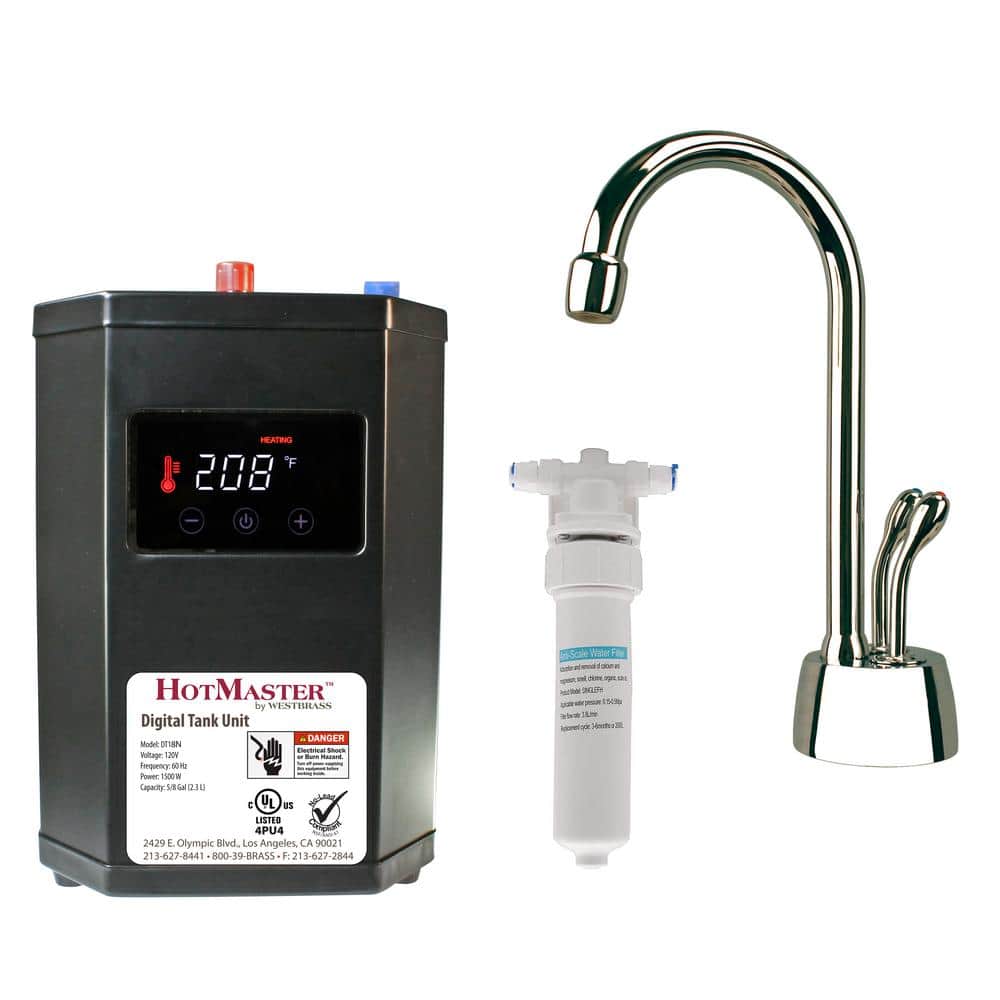 Westbrass 9-1/4 in. Develosah 2-Handle Hot and Cold Water Dispenser with Instant Hot Water Digital Tank in Polished Nickel