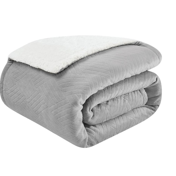 Carved Faux Fur Polyester Grey Full/Queen Blanket