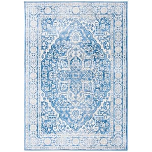 Brentwood Ivory/Navy 5 ft. x 8 ft. Distressed Border Medallion Area Rug