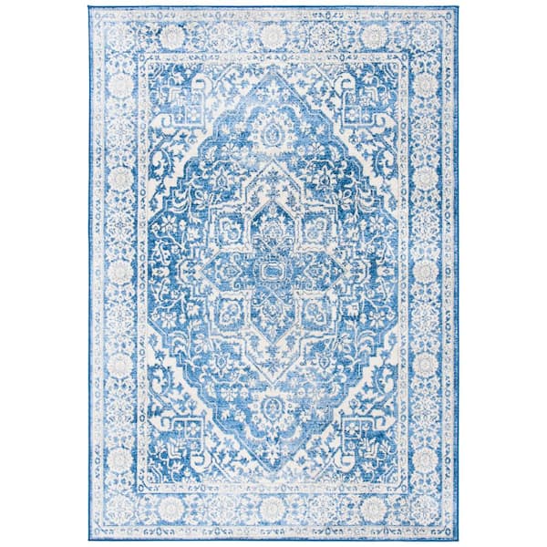 SAFAVIEH Brentwood Ivory/Navy 5 ft. x 8 ft. Distressed Border Medallion Area Rug