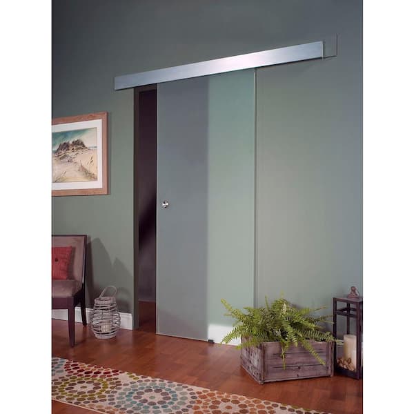 32 in. x 81 in. Glass Sliding Barn Door with Hardware Kit
