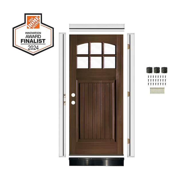 DIY RTA Kit 36 in. x 80 in. Right-Hand/Inswing 6-Lite Arch Clear Glass Black Stain Hemlock Wood Front Door VG