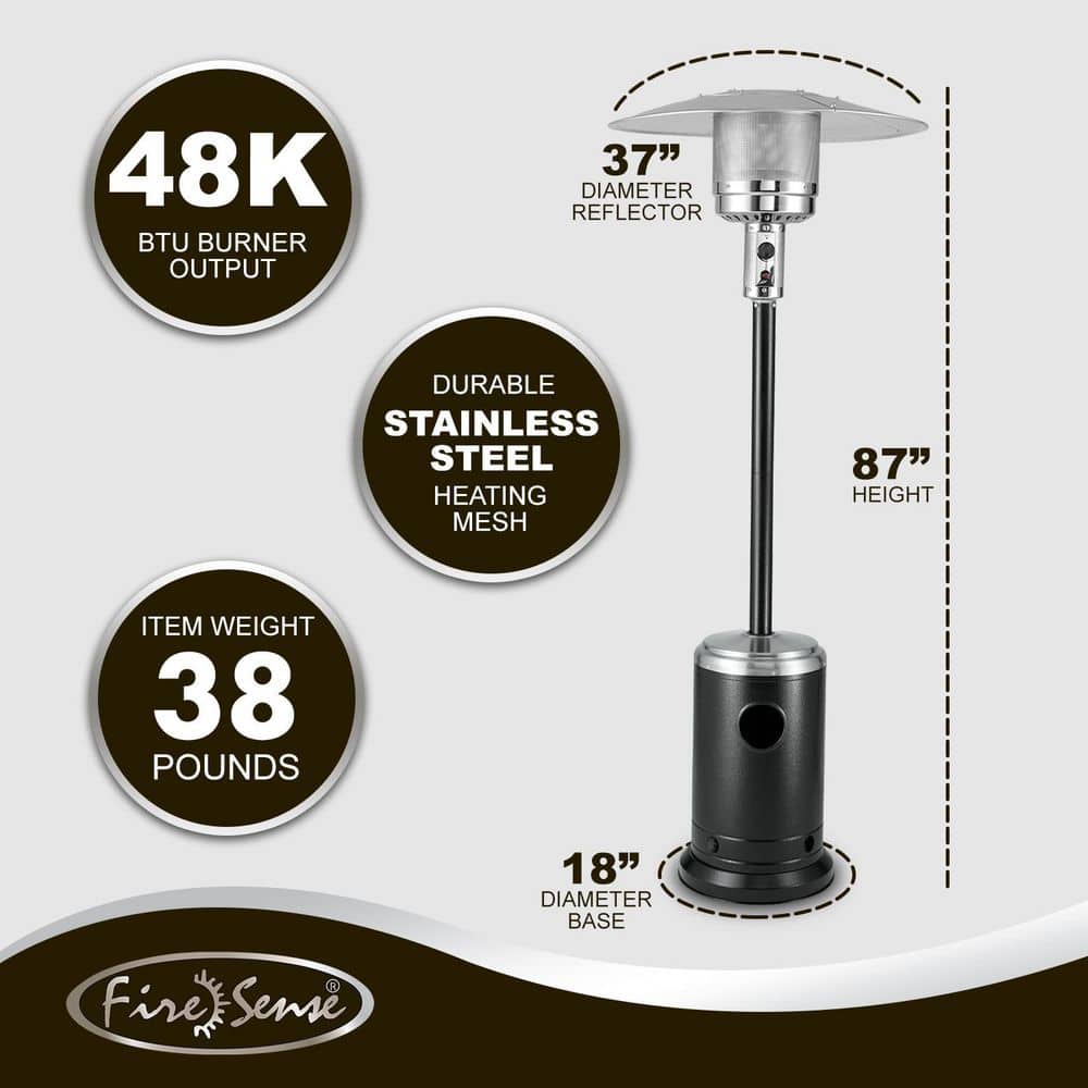 Onyx and Stainless Steel Propane Patio Heater with Wheels