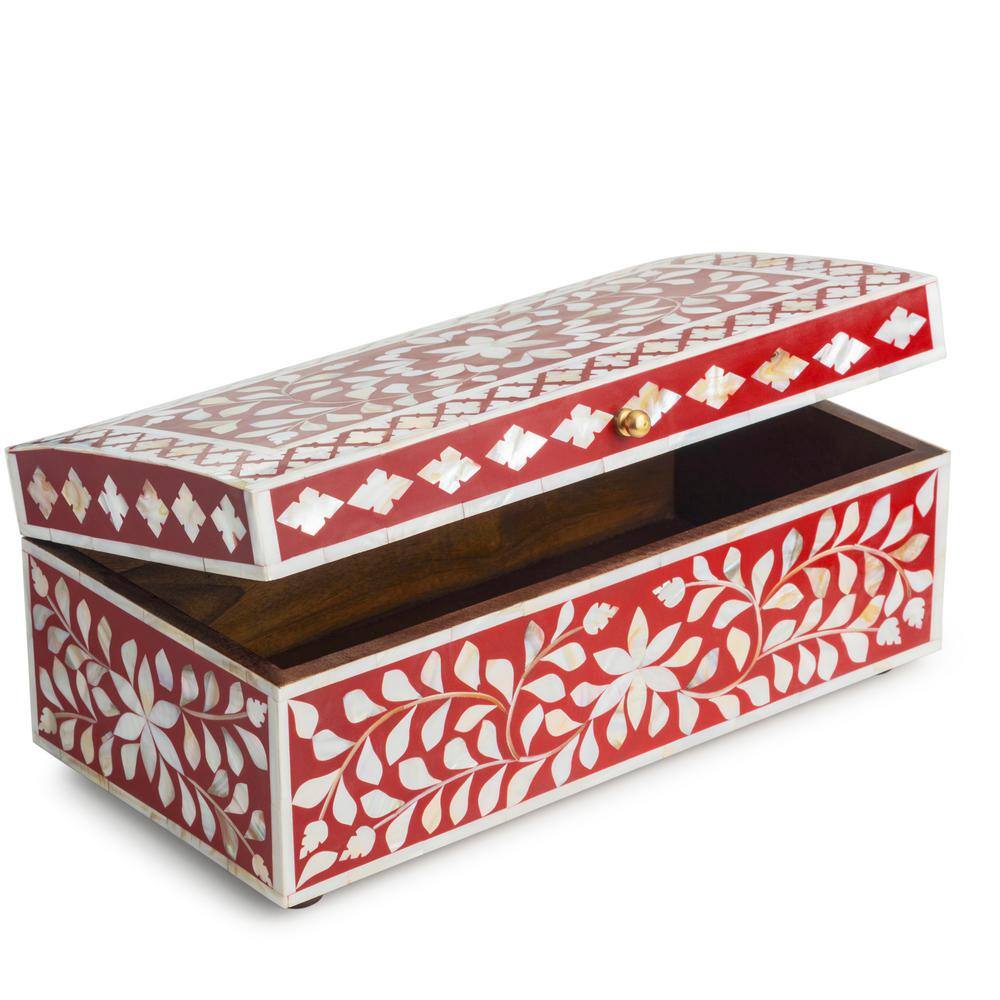 Jodhpur Mother of Pearl Decorative Box, Burgundy, 16"