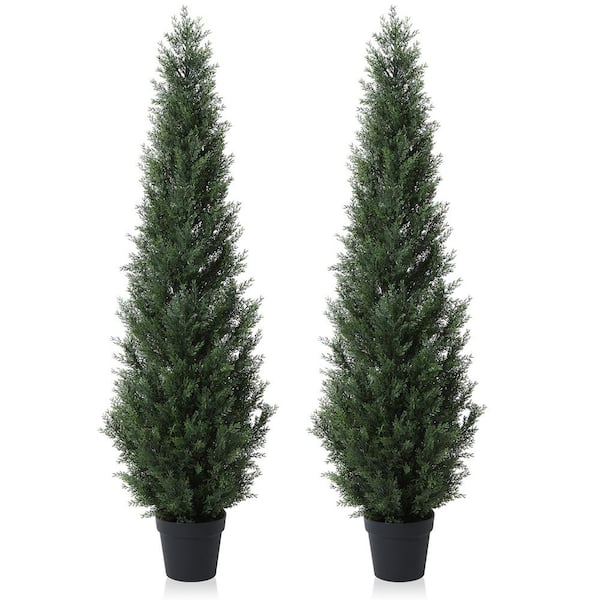 DR.Planzen 5 ft. Artificial Indoor/Outdoor Topiary Cedar Tree, Fake Cypress Trees, Fake UV Resistant Potted Plants(Set of 2)