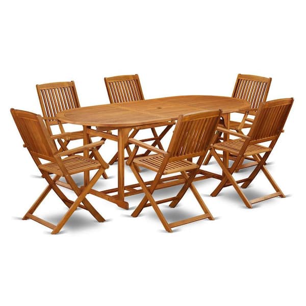 7-Piece Natural Oak Finish Solid Wood Top Dining Table with 6 Chairs with Lattice Back