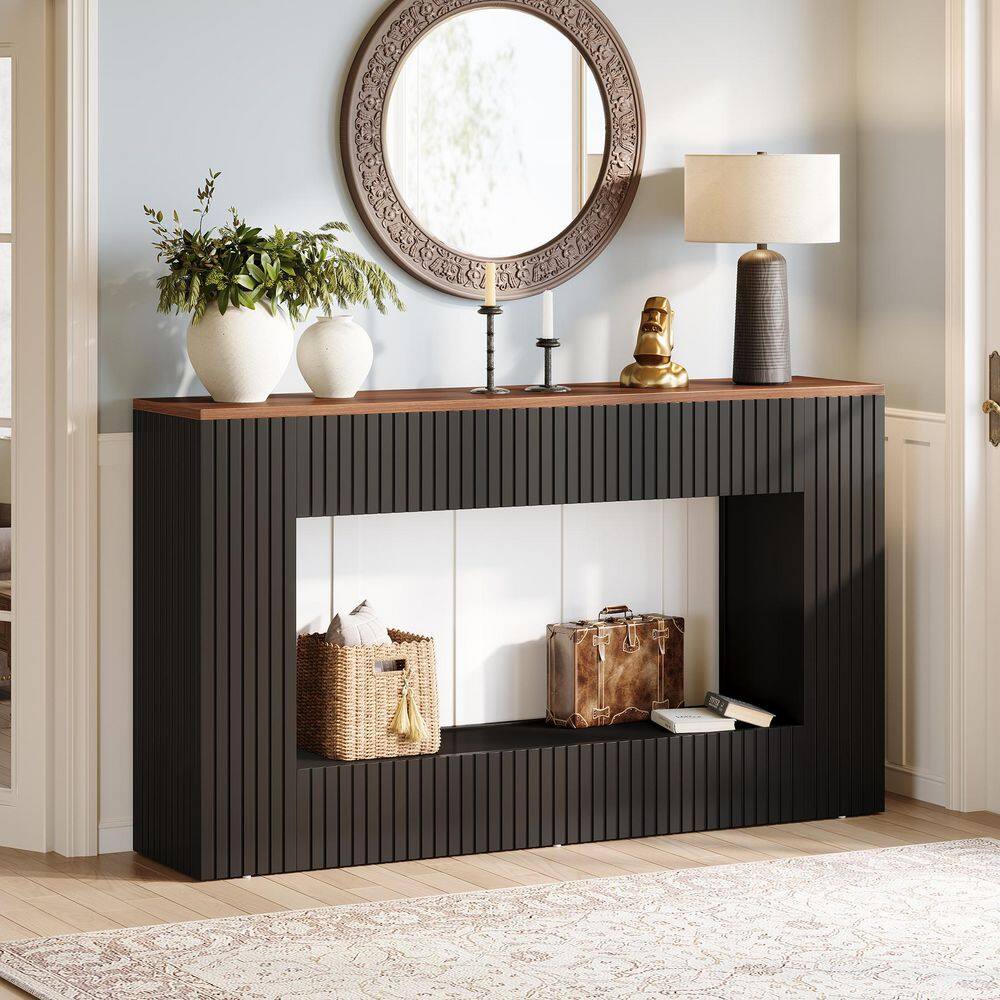 Turrella 55.11 in. Modern Rectangle Brown Wood Simple Behind Sofa Entryway Hallway Couch Wall Console Table Farmhouse price history on PriceWatchPro