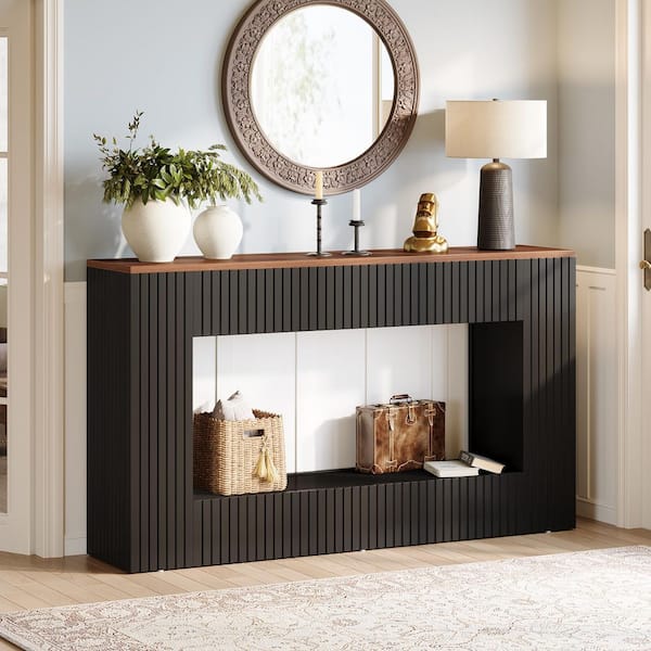 BYBLIGHT Turrella 55.11 in. Modern Rectangle Brown Wood Simple Behind Sofa Entryway Hallway Couch Wall Console Table Farmhouse