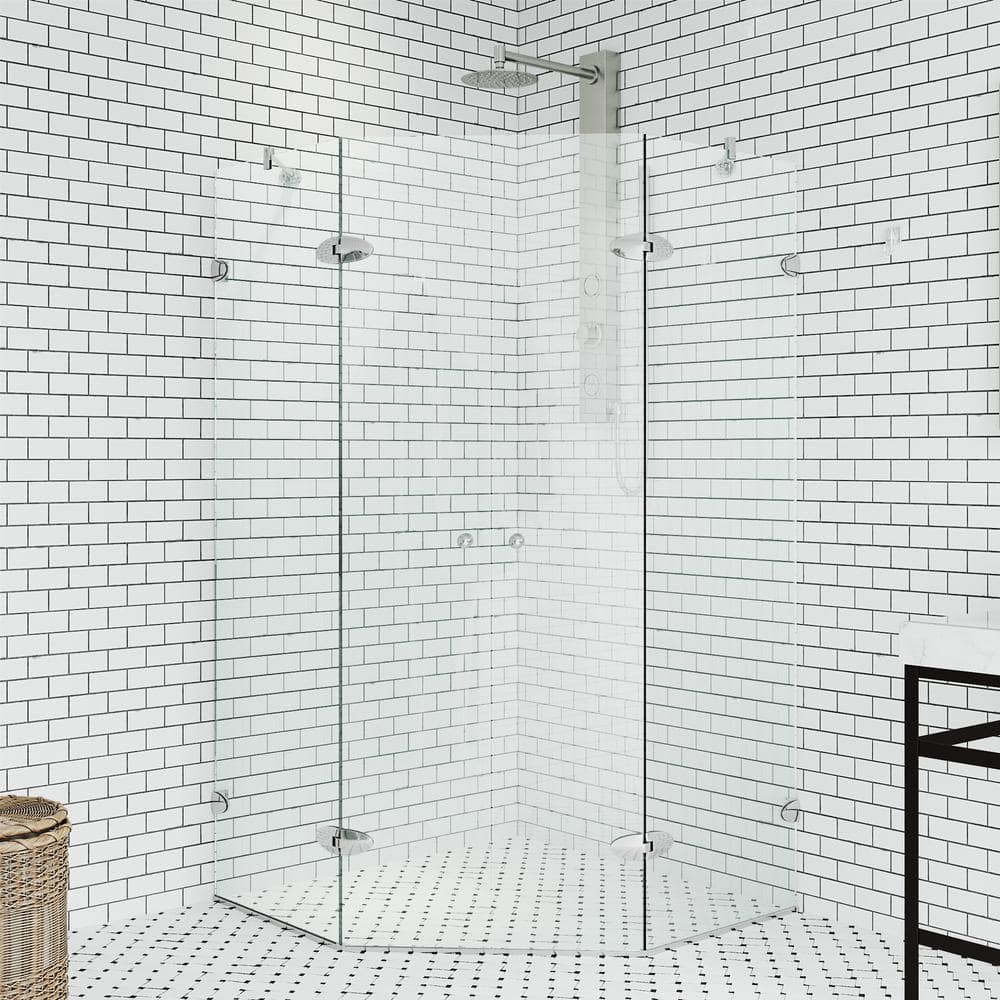 Gemini 47" Brushed Nickel Frameless Neo-Angle Shower Enclosure