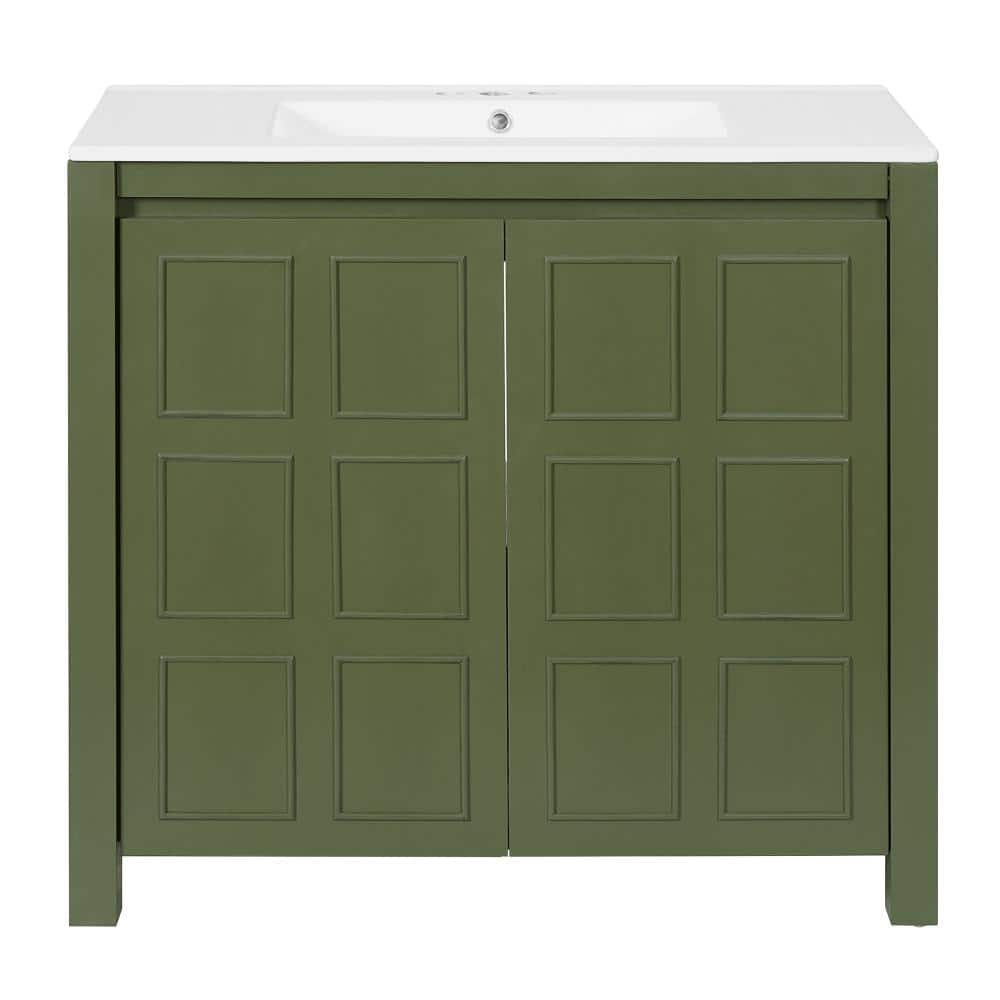 36 in. Single Sink Freestanding Olive Green Bath Vanity with White Ceramic Top Unassembled price history on PriceWatchPro