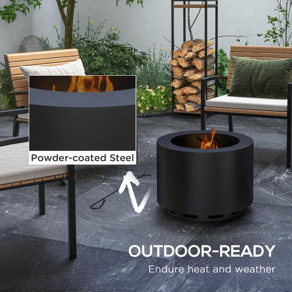 Black Steel Smokeless Wood Burning Fire Pit with Poker, 19"