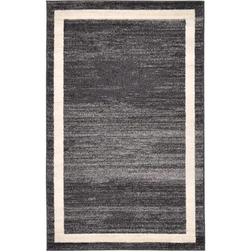 Black and Ivory Rectangular Tufted Area Rug with Border