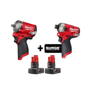 M12 FUEL 12V Lithium-Ion Brushless Cordless Stubby 3/8 in. Impact Wrench and Impact Driver with Two 3.0 Ah Batteries