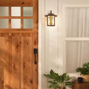 Craftsman Style 1-Light Oil Rubbed Bronze Outdoor Stained Glass Wall Lantern Sconce