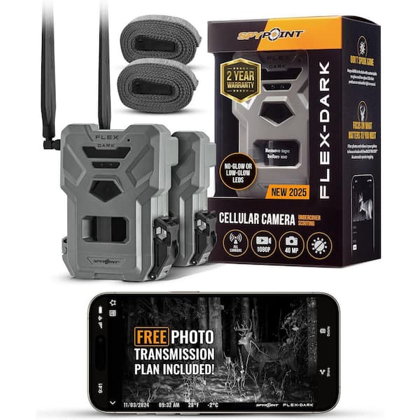 Flex-Dark Twin Pack Cellular Trail Camera, 40MP Photos, 1080p Video + Sound, No-Glow, 100ft Detection, Night Vision