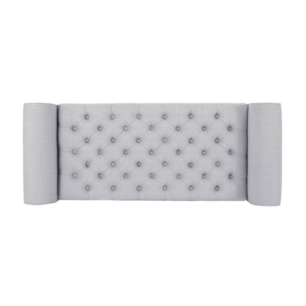 Light Gray Tufted Fabric Storage Ottoman Bench with Rolled Arms