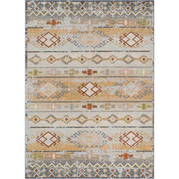 Well Woven Omaha Alu Tribal Modern Vintage Stripes Cream 7 ft. 10 in. x 10 ft. 6 in. Area Rug