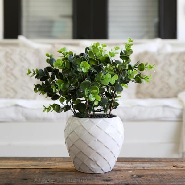 11 in. Green Artificial Boxwood Plant with Decorative Planter