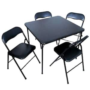 5-Piece 34 in. Black Card Table and 4 Chairs Furniture Set