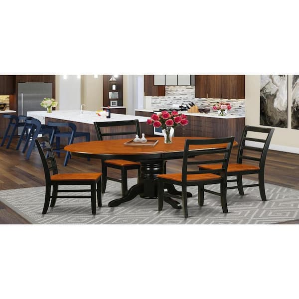 East West Furniture 5-Piece Oval Black and Cherry Finish Solid Wood Top Dining table with 4 Chairs with Lattice Back