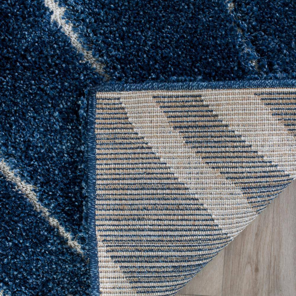 Dark Blue and Cream Square Shag Area Rug