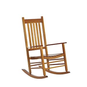 Versatile Natural Wood Color Wooden Indoor/Outdoor High Back Slat Rocking Chair
